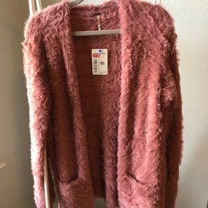 Free People Soft Fuzzy Cardigan in Pink